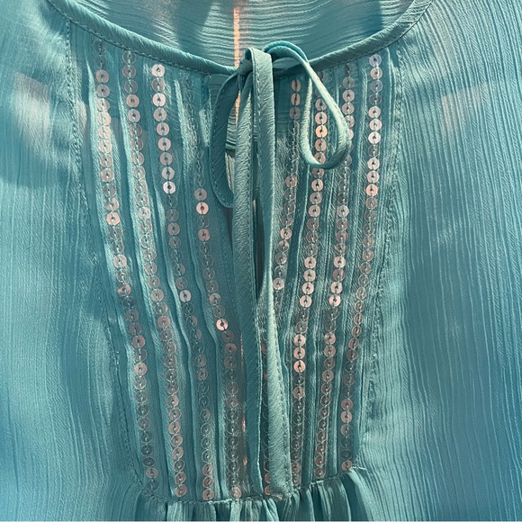 Express Peacock Blue Boho Sequin Blouse XS - Picture 3 of 5